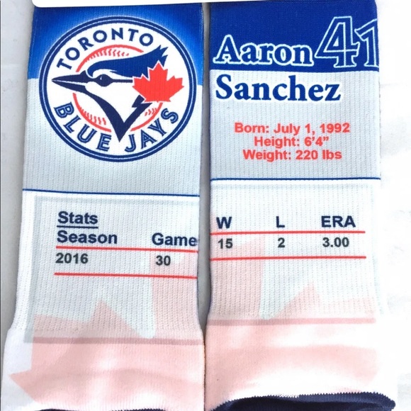 New For Bare Feet Toronto Blue Jays Aaron Sanchez MLB Player Photo Crew Socks M - Picture 9 of 10